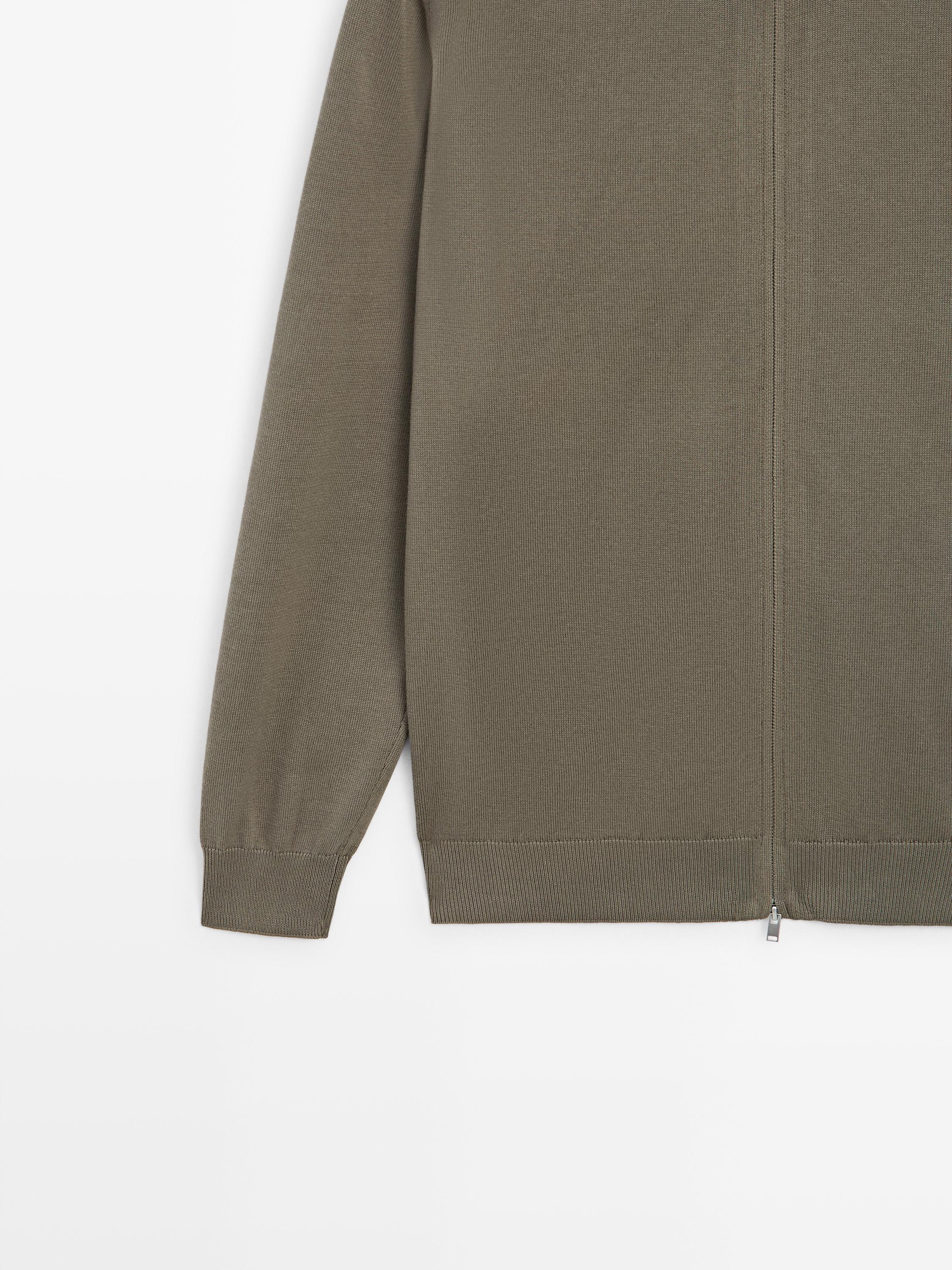 Cotton zip-up knit cardigan